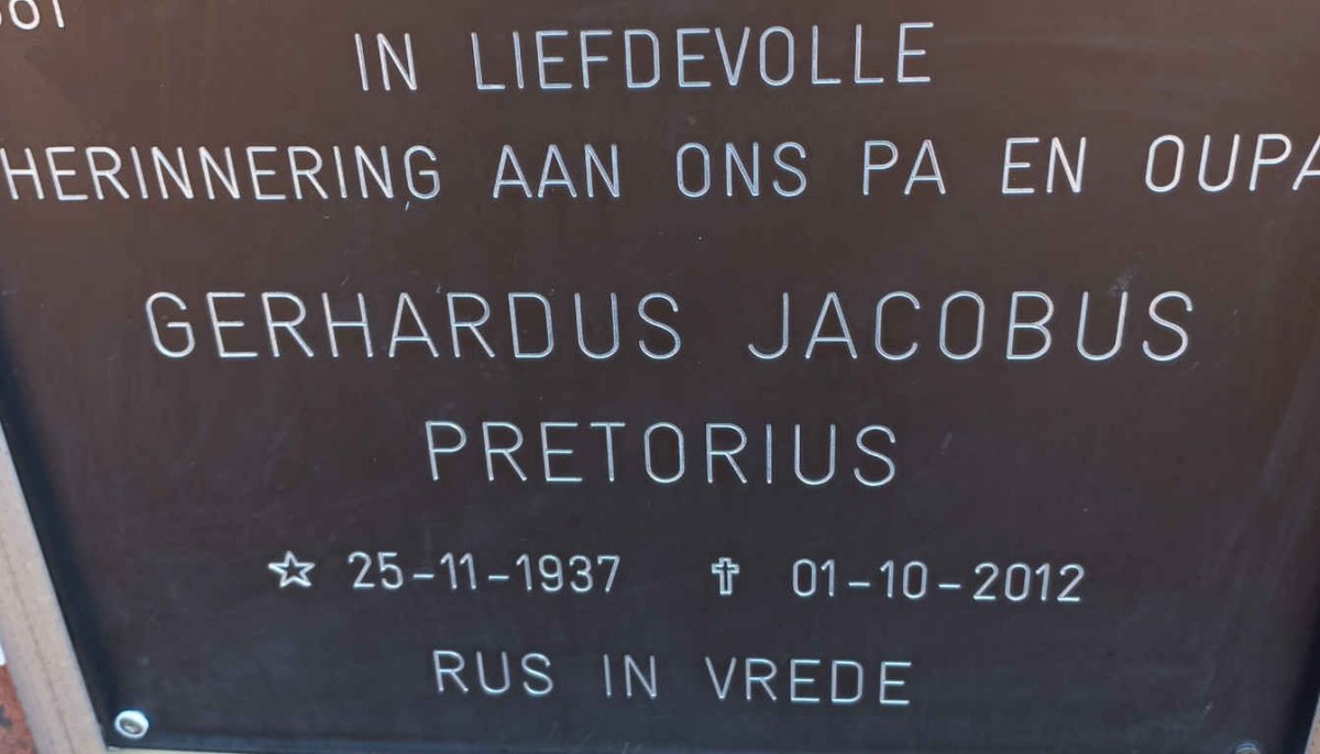 PRETORIUS Gerhardus Jacobus 1937-2012