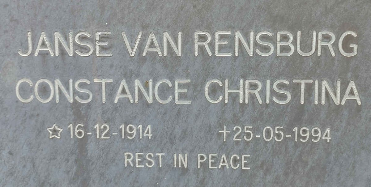 RENSBURG Constance Christina, Janse van 1914-1994