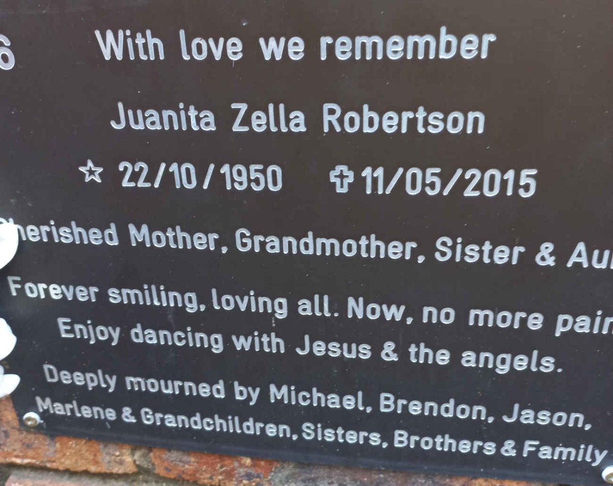 ROBERTSON Juanita Zella 1950-2015