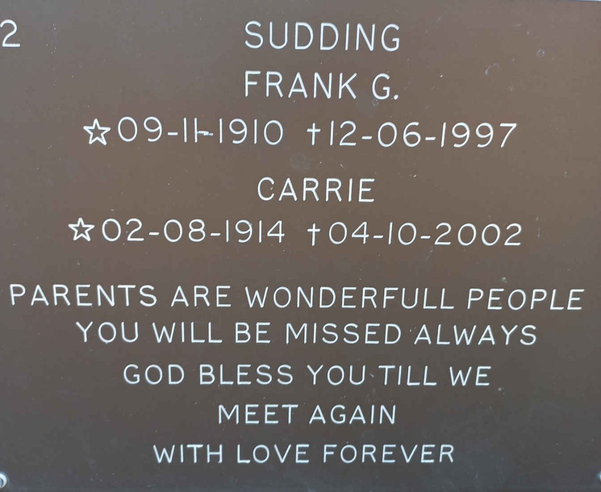SUDDING Frank G 1910-1997 &amp; Carrie 1914-2002