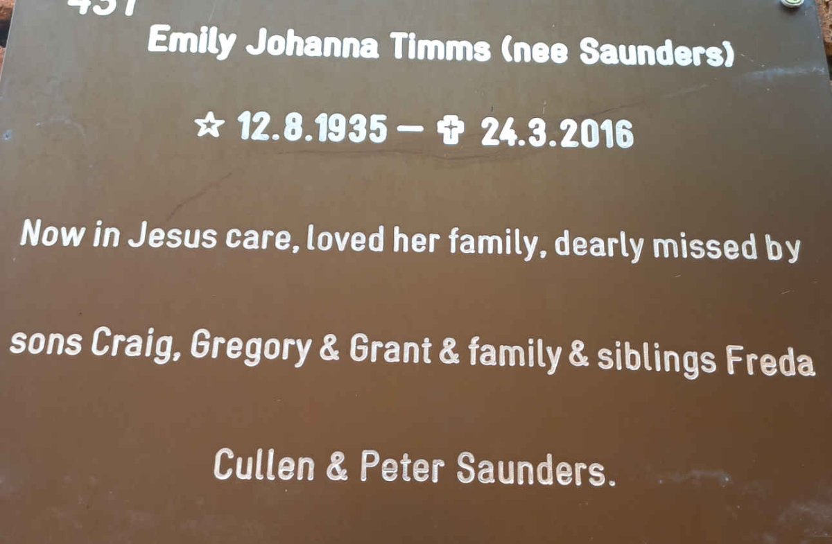 TIMMS Emily Johanna nee SAUNDERS 1935-2016