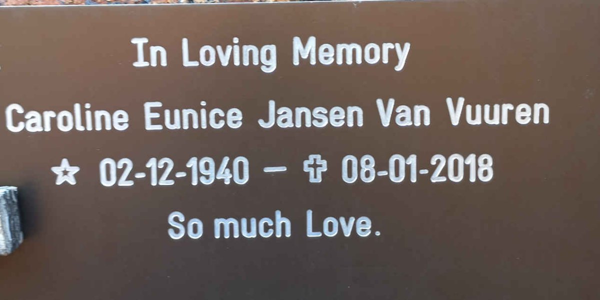 VUUREN Caroline Eunice, Jansen van 1940-2018