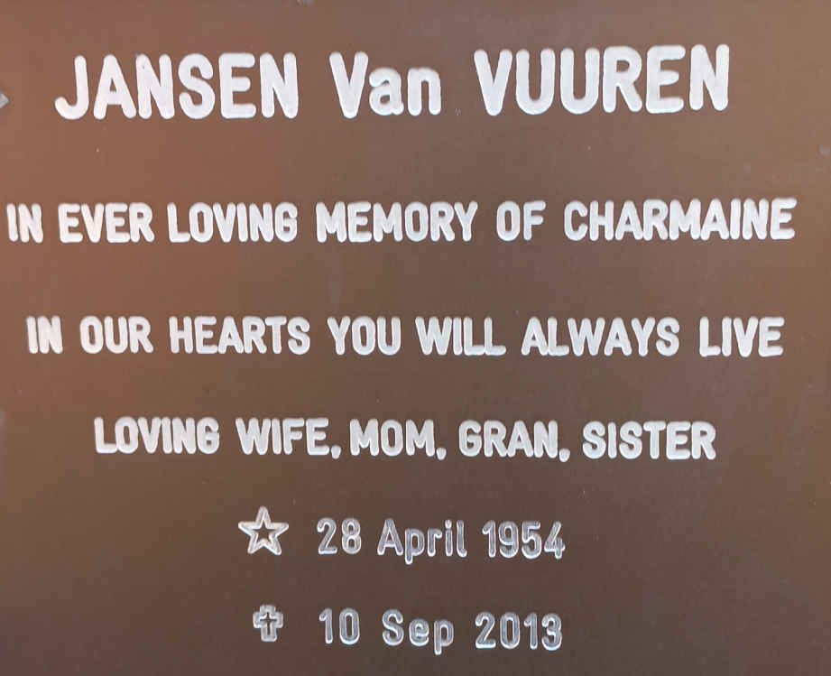 VUUREN Charmaine, Jansen van 1954-2019