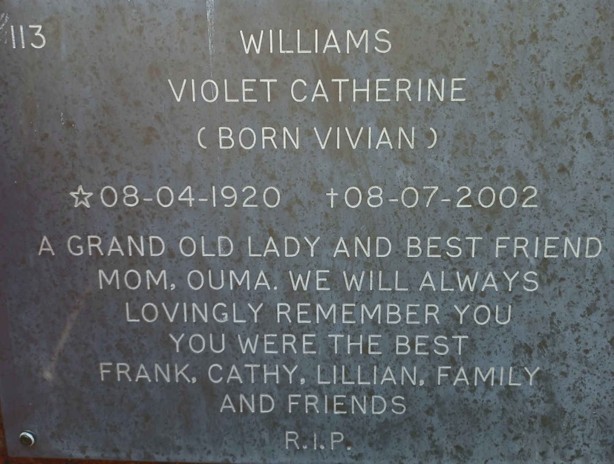WILLIAMS Violet Catherine nee VIVIAN 1920-2002