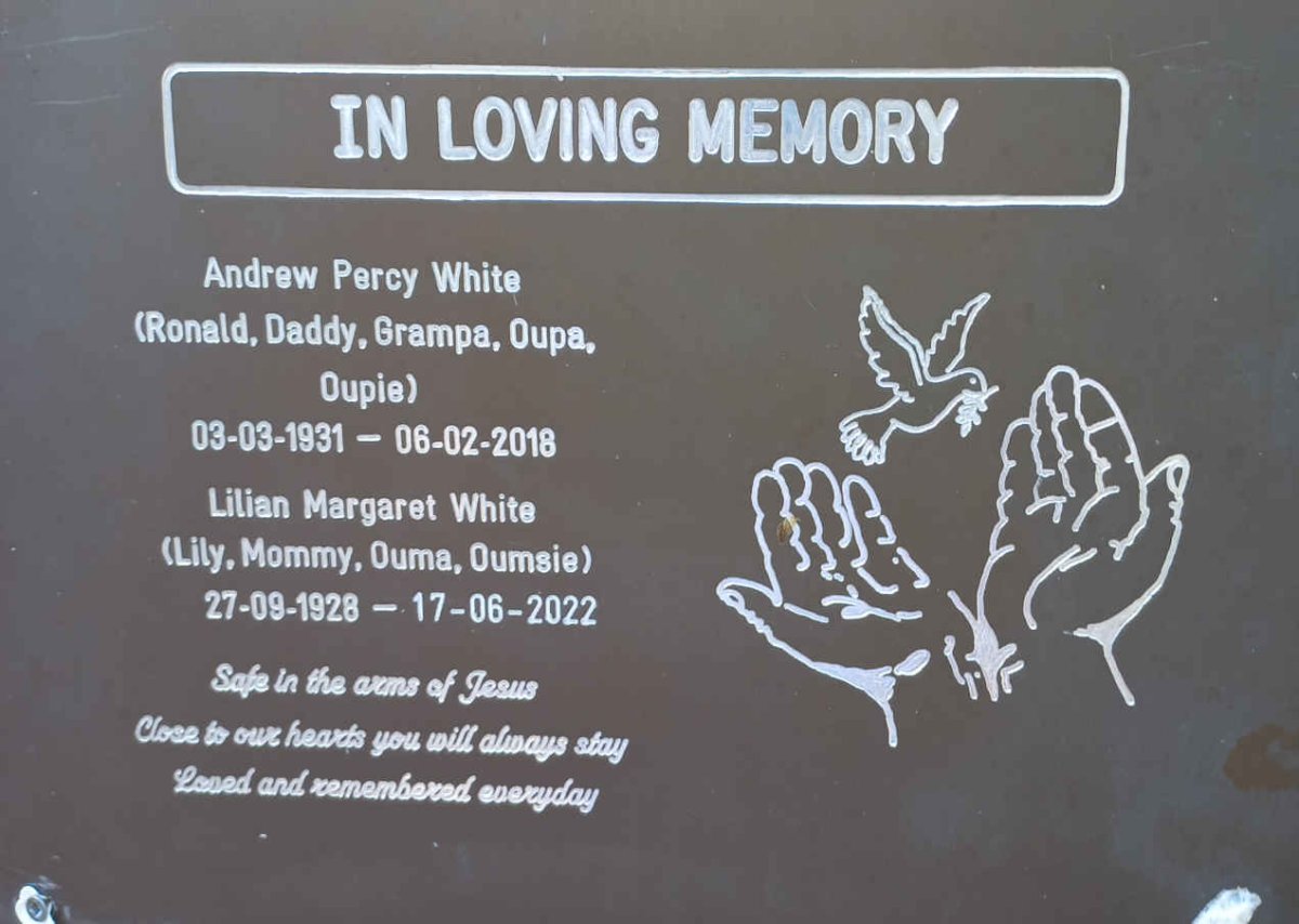 WHITE Andrew Percy 1931-2018 &amp; Lilian Margaret 1928-2022