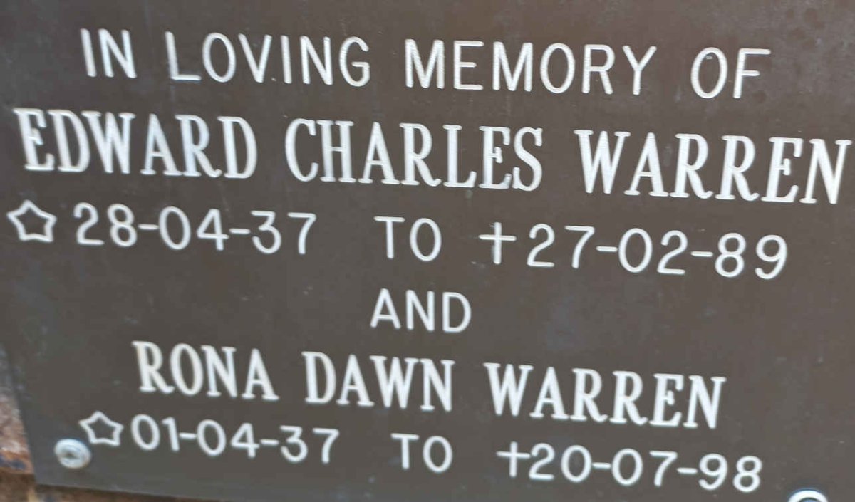 WARREN Edward Charles 1937-1989 &amp; Rona Dawn 1937-1998