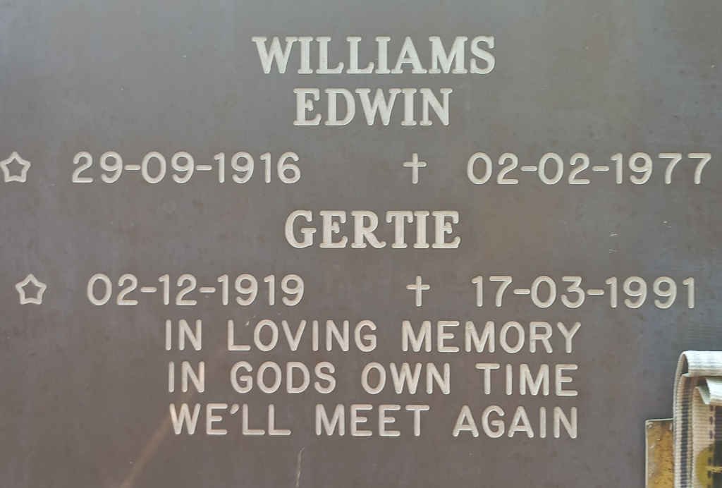 WILLIAMS Edwin 1916-1977 &amp; Gertie 1919-1991