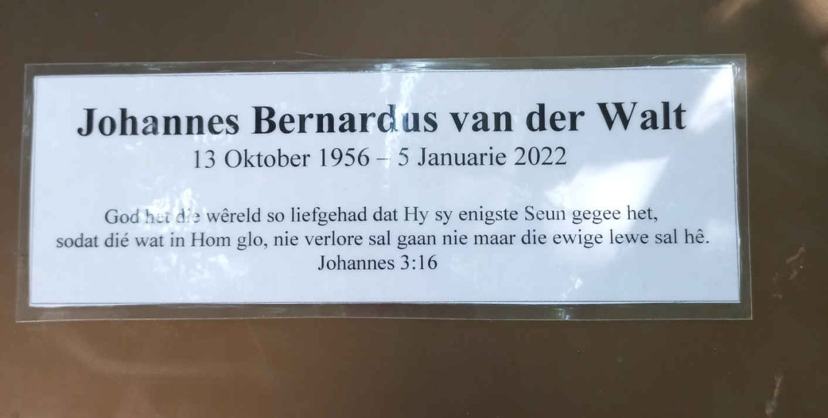 WALT Johannes Bernardus, van der 1956-2022