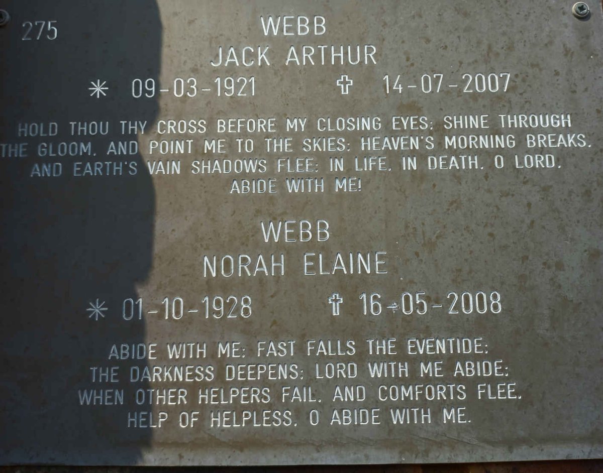 WEBB Jack Arthur 1921-2007 &amp; Norah Elaine 1928-2008