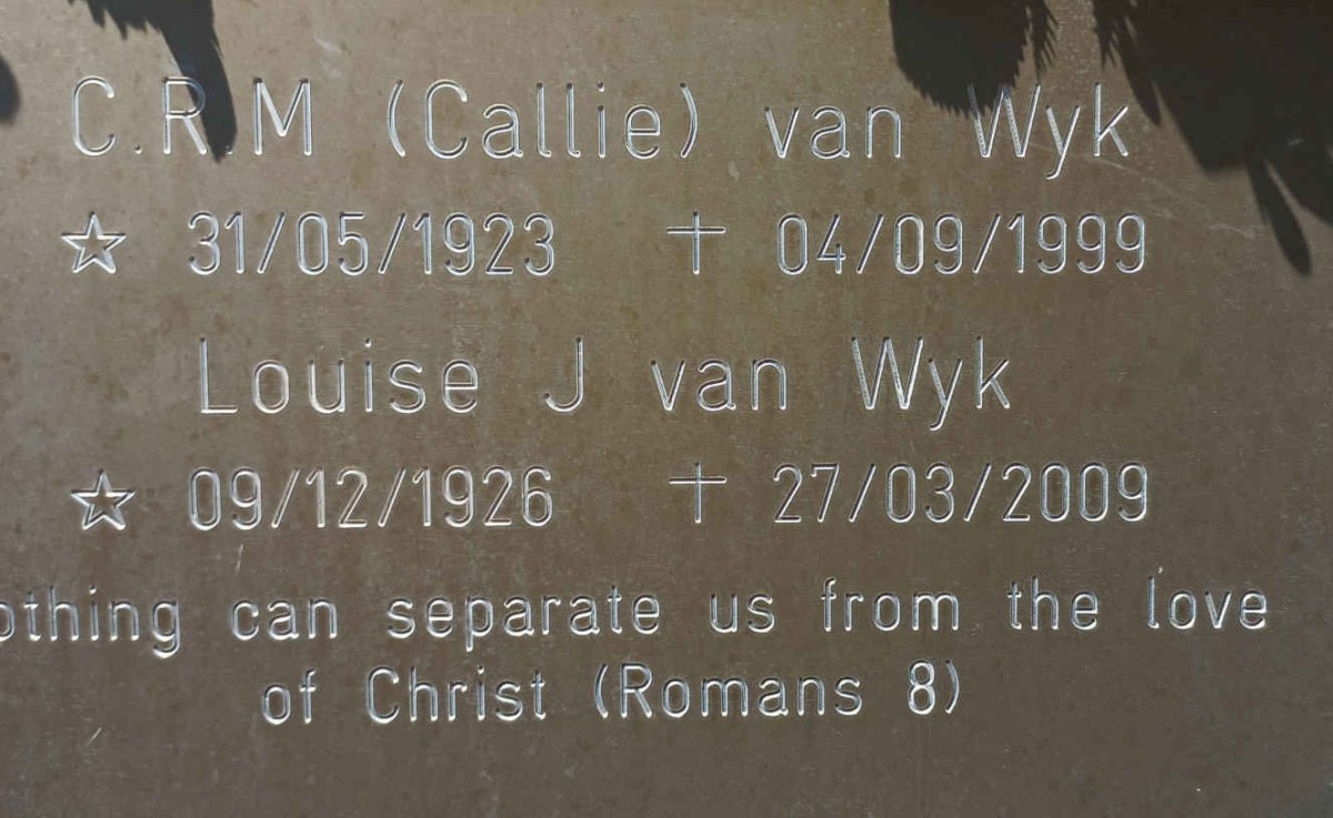 WYK C.R.M., van 1923-1999 &amp; Louise J. 1926-2009