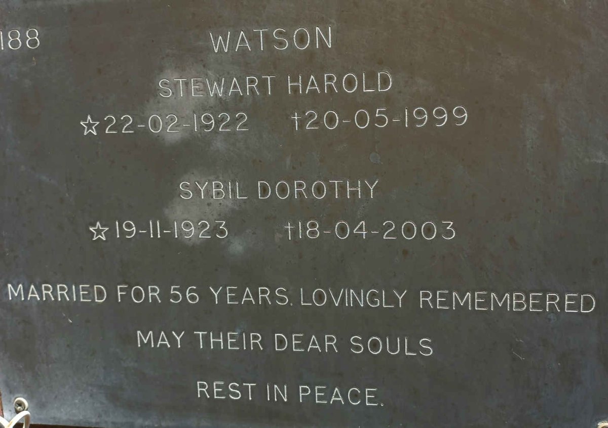 WATSON Stewart Harold 1922-1999 &amp; Sybil Dorothy 1923-2003