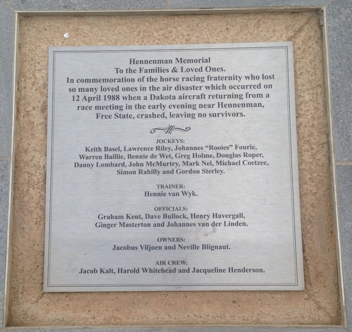 3. Hennenman Memorial 1988 - see names