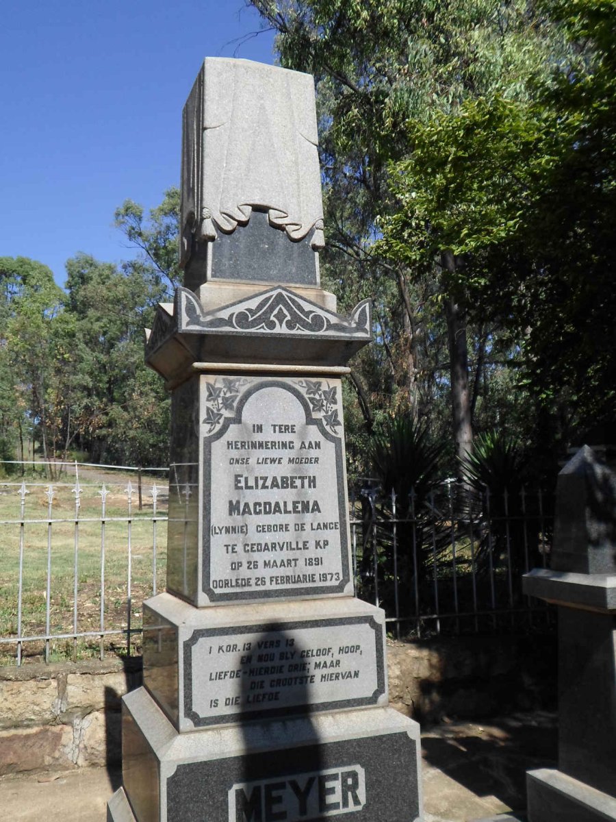MEYER Elizabeth Magdalena nee DE LANGE 1891-1973