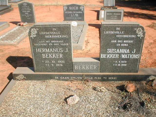 BEKKER Hermanus J. 1905-1976 &amp;  Susanna J. WATKINS 1920-1990