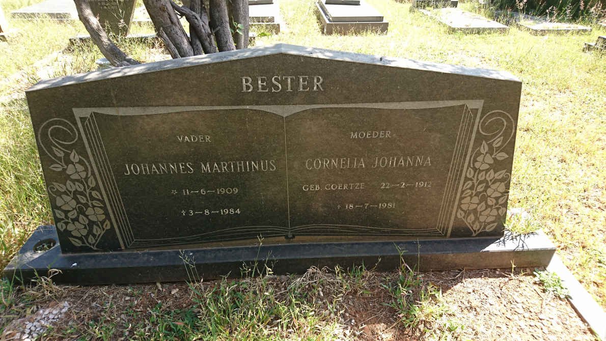 BESTER Johannes Marthinus 1909-1984 &amp; Cornelia Johanna COERTZE 1912-1981