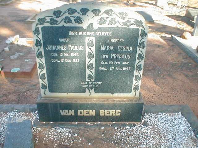BERG Johannes Paulus, van den 1846-1923 &amp; Maria Gesina PRINSLOO 1852-1945