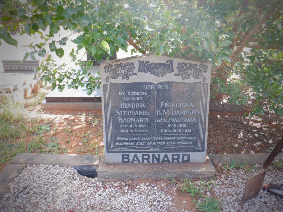 BARNARD Hendrik Stephanus 1910-1957 &amp; Franciena H.M. PRETORIUS 1921-1981