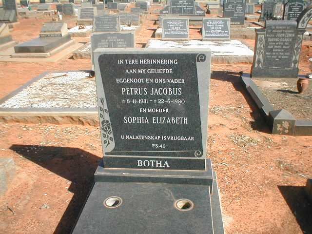 BOTHA Petrus Jacobus 1931-1980 &amp; Sophia Elizabeth