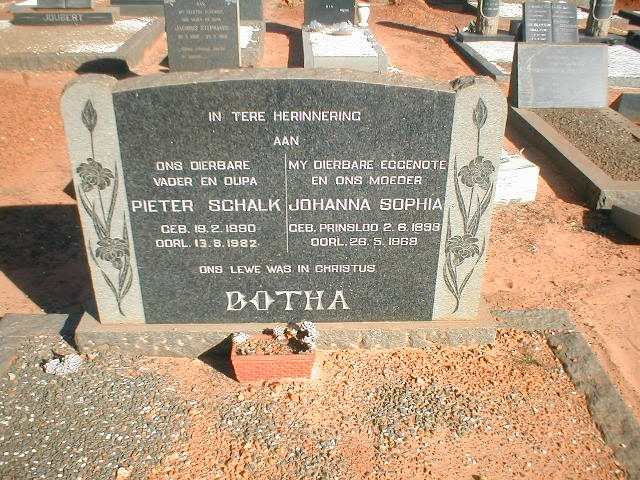 BOTHA Pieter Schalk 1880-1982 &amp; Johanna Sophia PRINSLOO 1893-1968