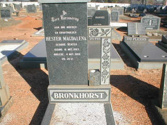 BRONKHORST Hester Magdalena nee VENTER 1897-1980