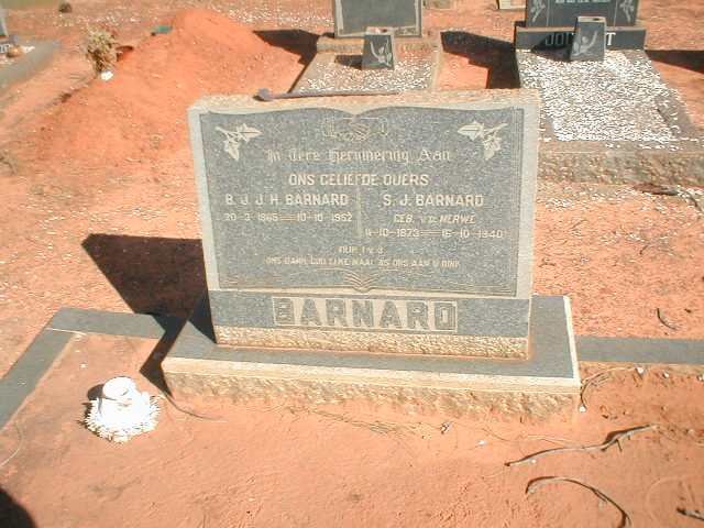 BARNARD B.J.J.H 1865-1952 &amp; S.J. V.D. MERWE 1873-1940