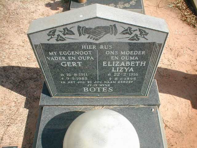 BOTES Gert 1911-1985 &amp; Elizabeth Lizya 1916-1995