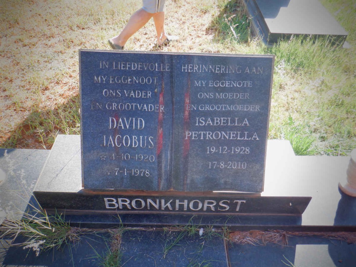BRONKHORST David Jacobus 1920-1978 &amp; Isabella Petronella 1928-2010