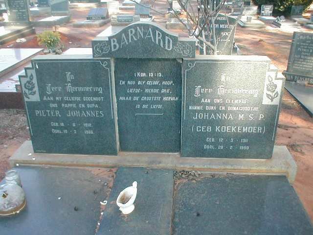BARNARD Pieter Johannes 1912-1966 &amp; Johanna M.S.P. KOEKEMOER 1911-1990