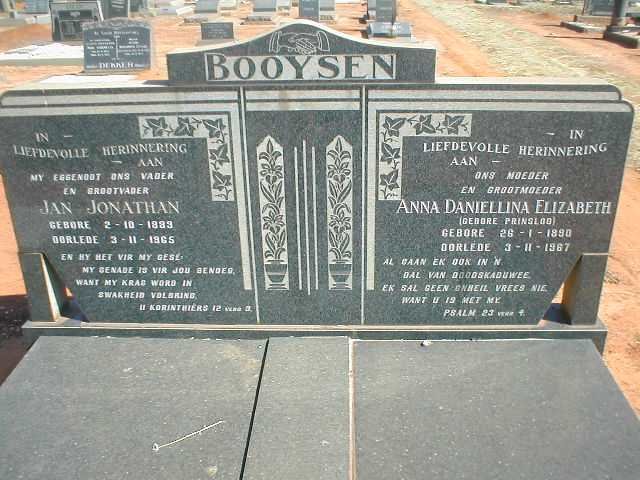 BOOYSEN Jan Jonathan 1889-1965 &amp; Anna Daniellina Elizabeth PRINSLOO 1890-1967