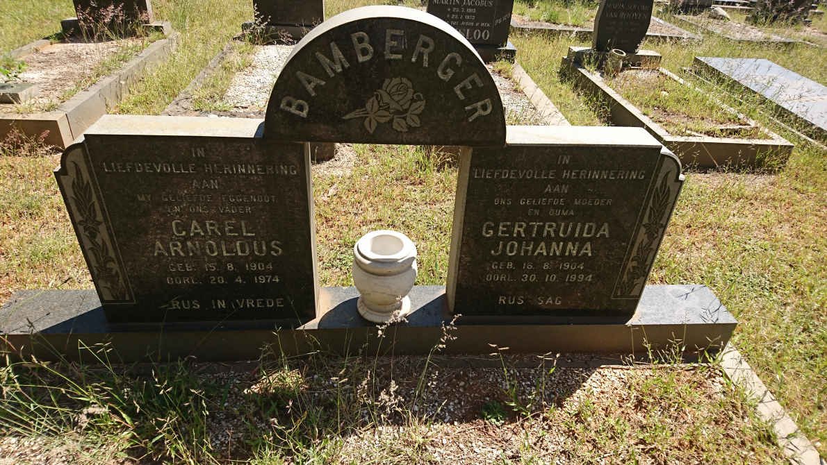 BAMBERGER Carel Arnoldus 1904-1974 &amp; Gertruida Johanna 1904-1994