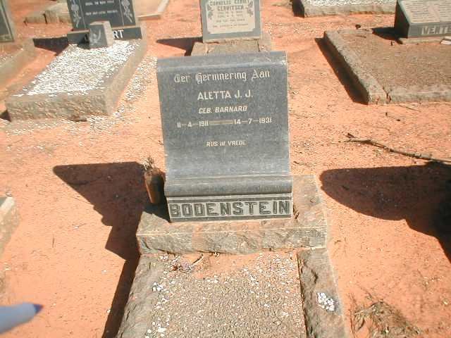 BODENSTEIN Aletta J.J. nee BARNARD 1911-1931