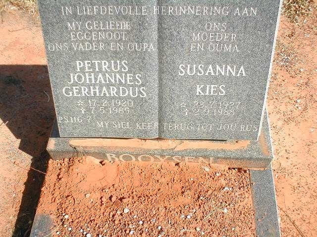 BOOYSEN Petrus Johannes Gerhardus 1920-1985 &amp; Susanna KIES 1927-1988