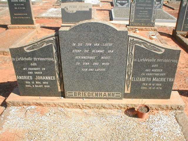 BRIEDENHANN Andries Johannes 1882-1959 &amp; Elizabeth Magrietha 1888-1976