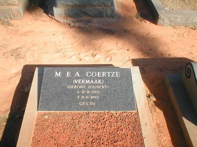 COERTZE M.E.A., voorheen VERMAAK nee JOUBERT 1902-1992