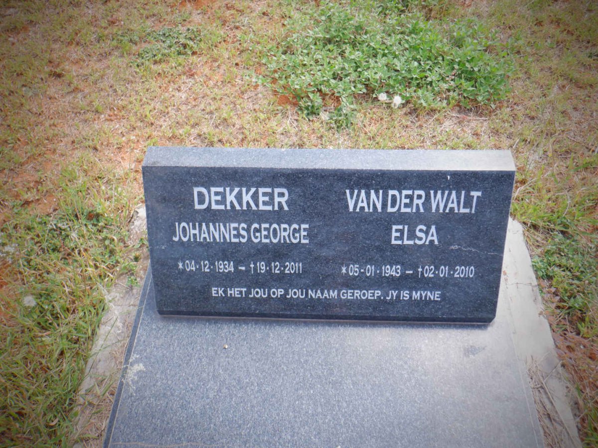 DEKKER Johannes George 1934-2011 :: VAN DER WALT Elsa 1943-2010