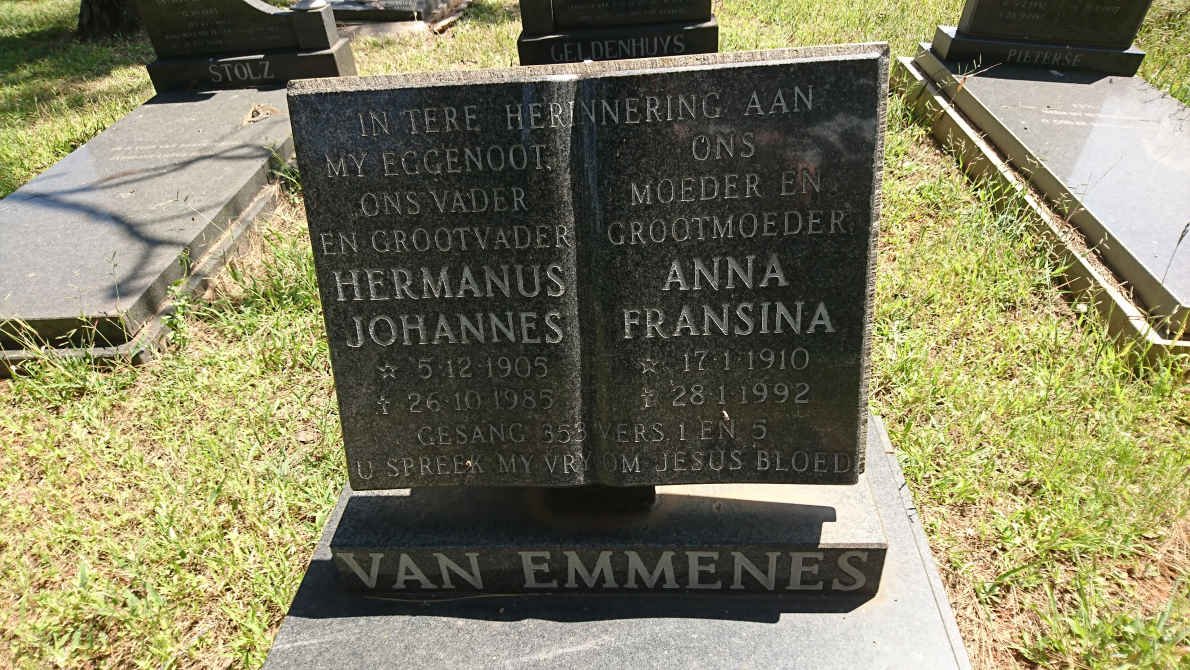 EMMENES Hermanus Johannes, van 1905-1985 &amp; Anna Fransina 1910-1992