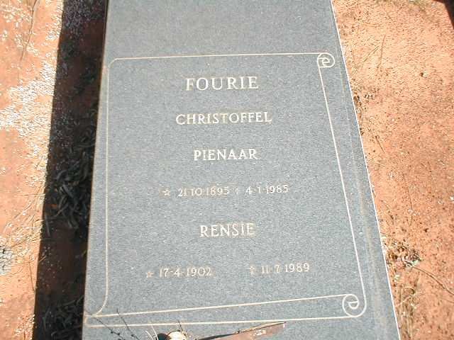 FOURIE Christoffel Pienaar 1895-1985 &amp; Rensie 1902-1989