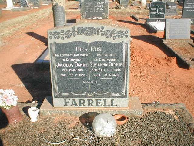 FARRELL Jacobus Daniel 1883-1960 &amp; Susanna Dirkie ELS 1894-1973
