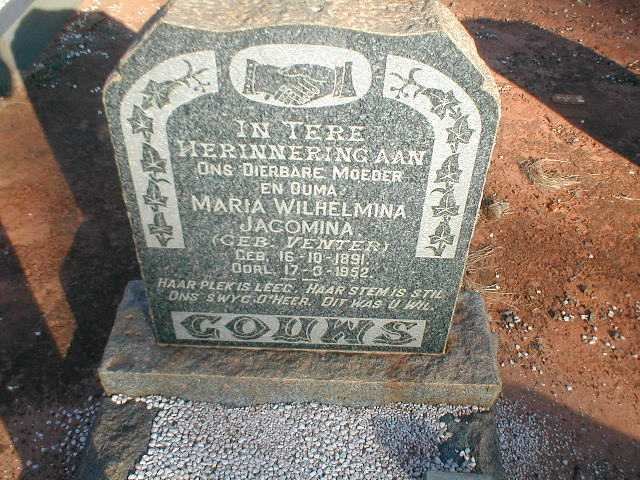 GOUWS Maria Wilhelmina Jacomina nee VENTER 1891-1952