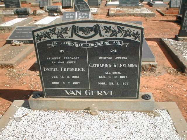 GERVE Daniel Frederick, van 1903-1967 &amp; Catharina Wilhelmina BOTHA 1907-1977