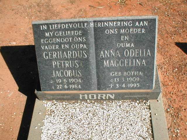 HORN Gerhardus Petrus Jacobus 1904-1984 &amp; Anna Odelia Maggelina BOTHA 1909-1995