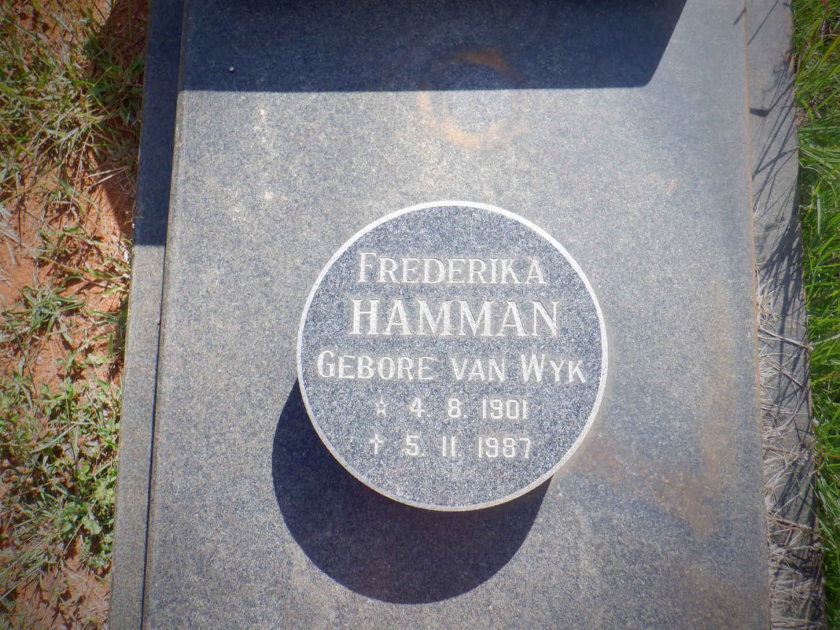 HAMMAN Frederika nee VAN WYK 1901-1987
