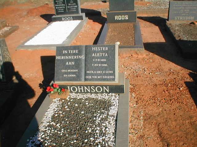 JOHNSON Hester Aletta 1896-1986