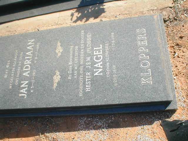 KLOPPERS Jan Adriaan 1912-1982 :: NAGEL Hester J.S.M. nee KLOPPERS 1949-1998
