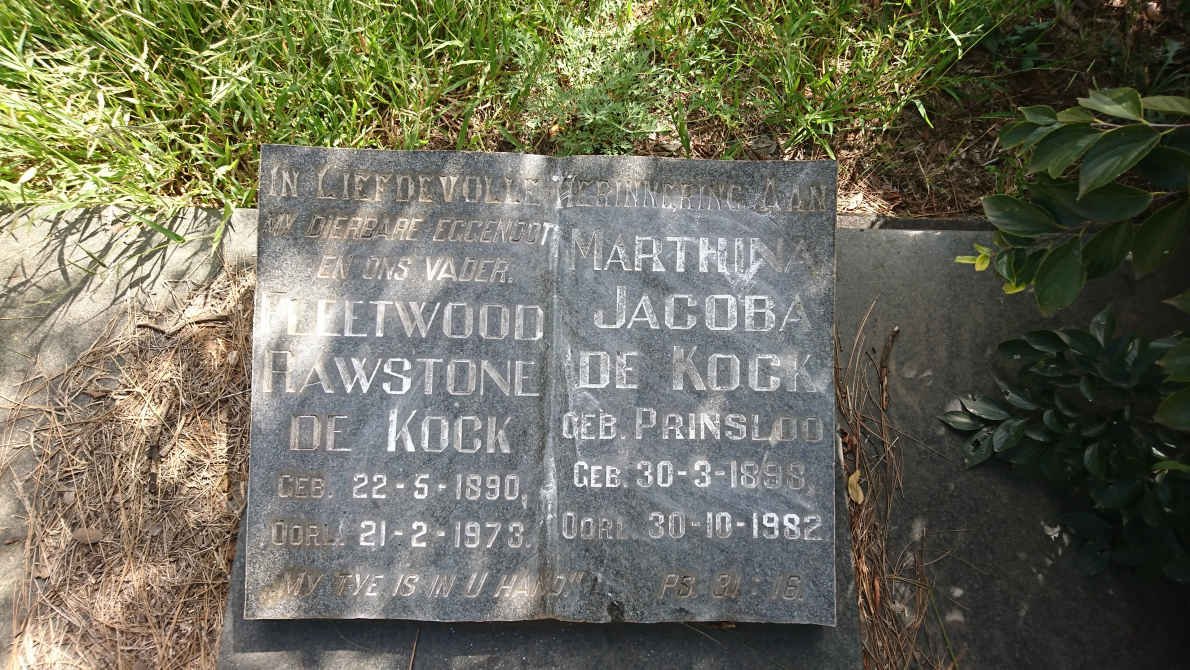 KOCK Fleetwood Rawstone, de 1890-1973 &amp; Marthina Jacoba PRINSLOO 1898-1982