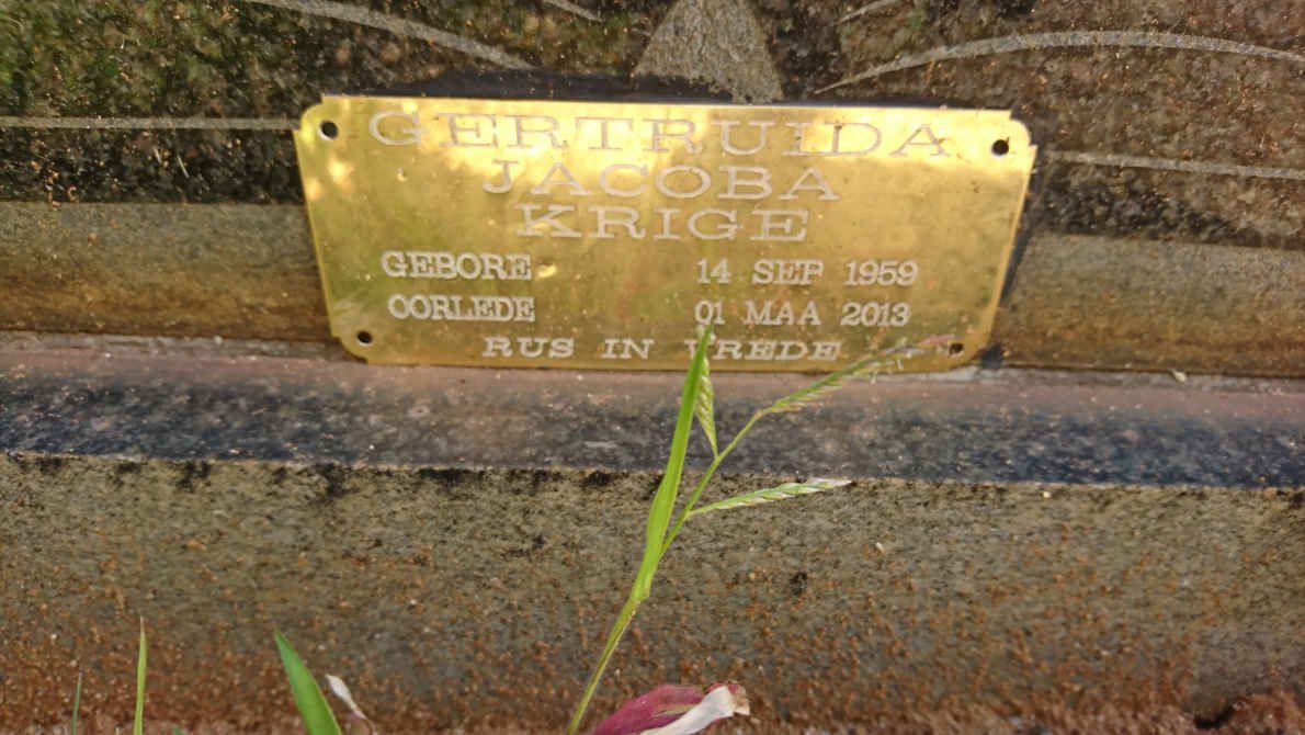 KRIGE Gertruida Jacoba 1959-2013