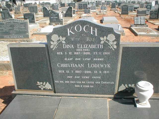 KOCH Christiaan Lodewyk 1887-1971 &amp; Dina Elizabeth FICK 1887-1966