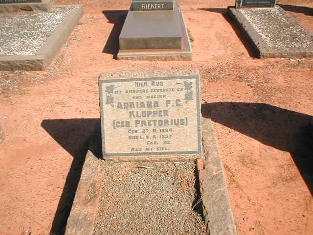KLOPPER Adriana P.C. nee PRETORIUS 1884-1957