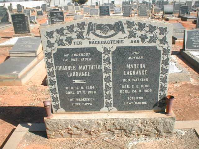 LAGRANGE Johannes Mattheus 1884-1966 &amp; Martha WATKINS 1888-1969