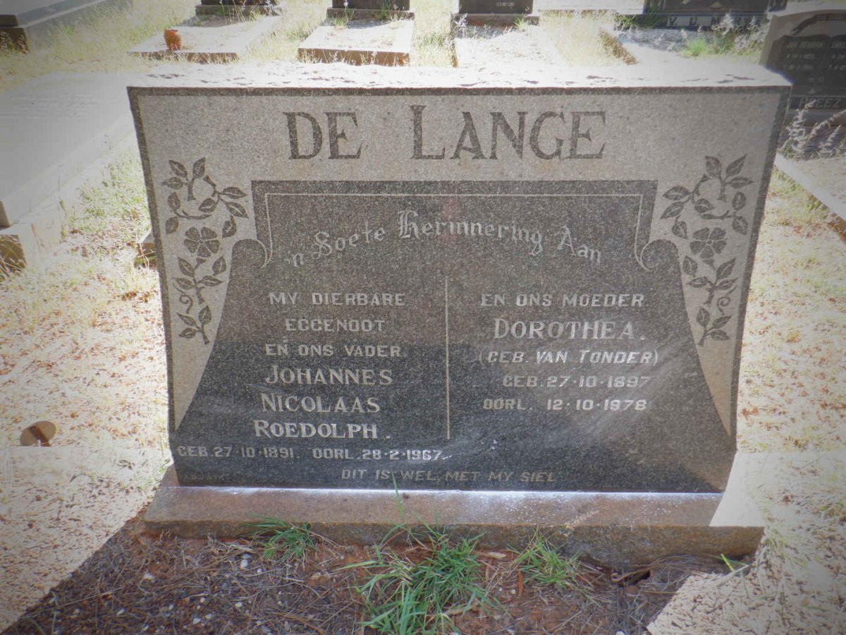 LANGE Johannes Nicolaas Roedolph, de 1891-1967 &amp; Dorothea VAN TONDER 1897-1978